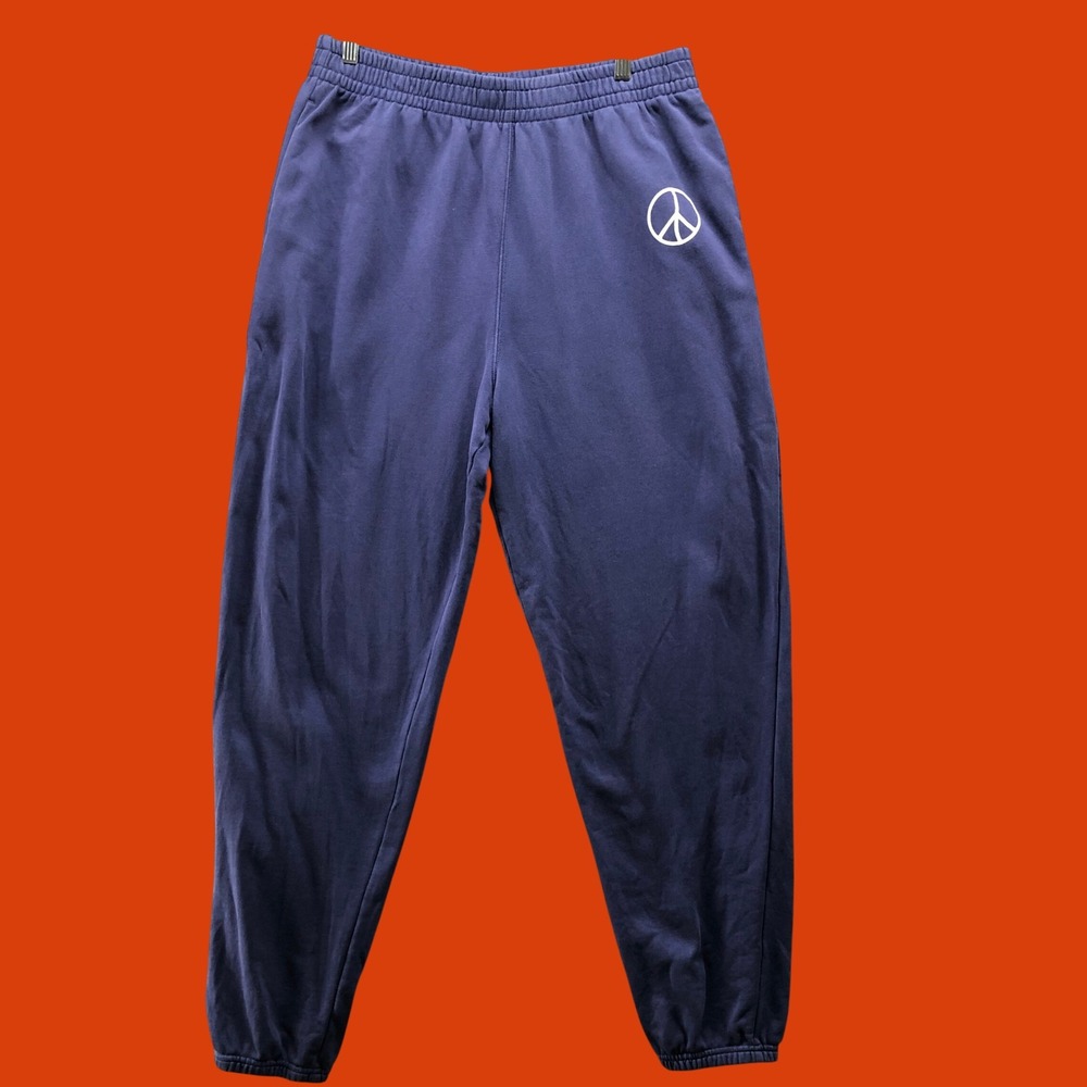 Spiritual Gangster Navy Blue Peace Sign Graphic Jogger Sweatpants Womens XL
